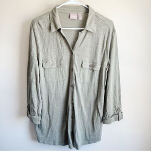 Chicos Army Green Button Front Tab 3/4 Sleeve Blouse NWT 2